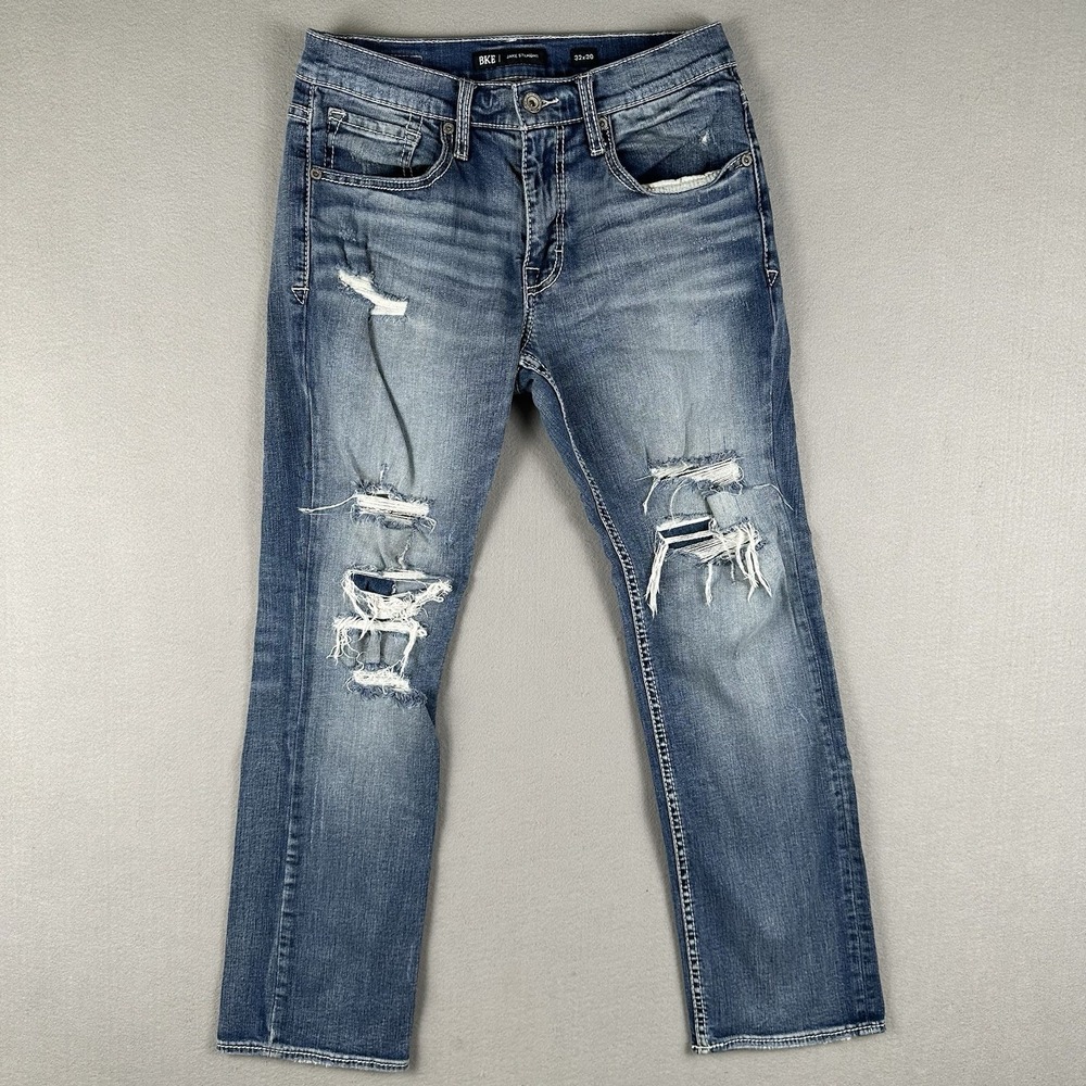 BKE Jake Straight Jeans Men's 32x30 Blue Denim Stretch Mid Rise Distressed